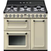Smeg TR93P 90cm Victoria Dual Fuel Range Cooker, Cream