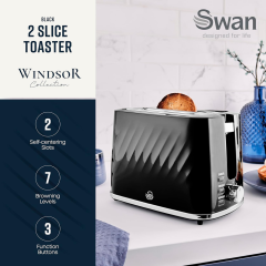 Swan ST14071BLK Black Windsor 2 Slice Toaster