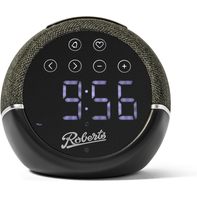 Roberts ZEN Black FM clock radio with device charging