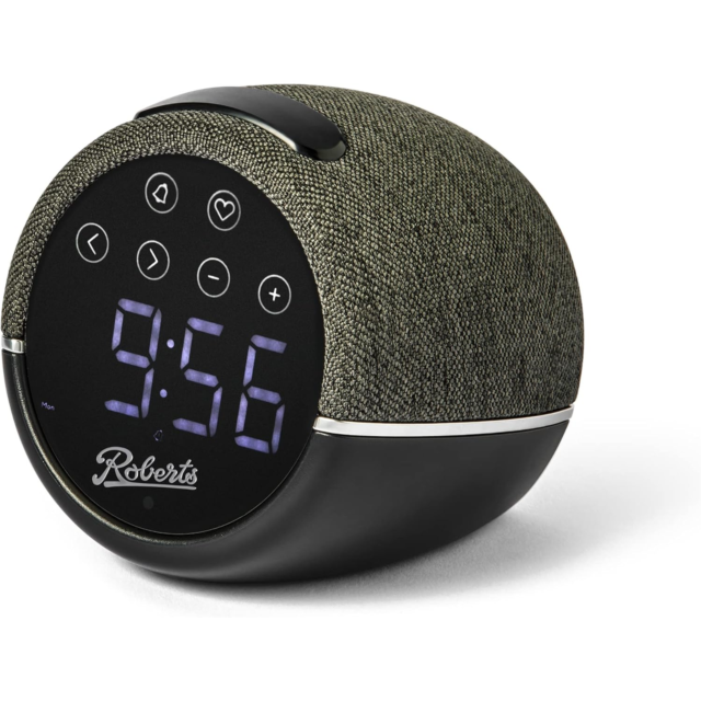 Roberts ZEN Black FM clock radio with device charging