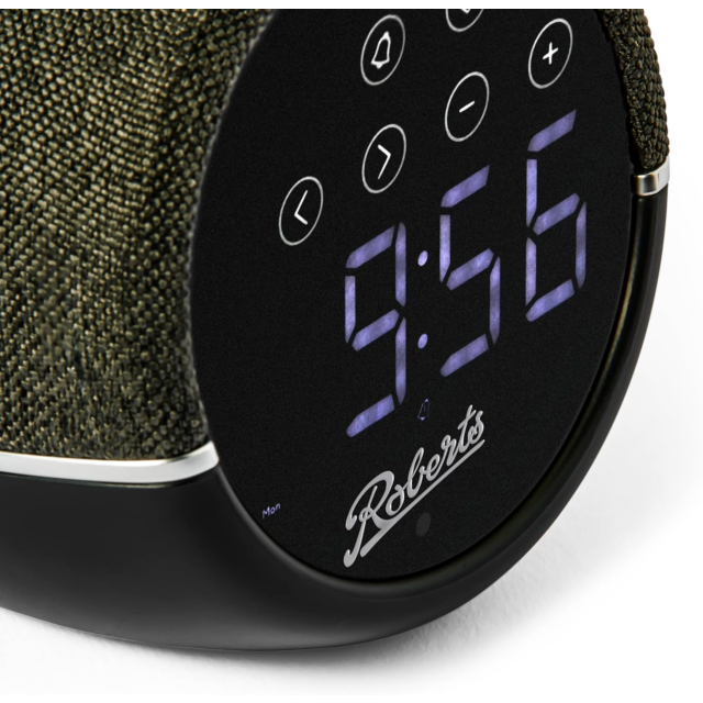 Roberts ZEN Black FM clock radio with device charging