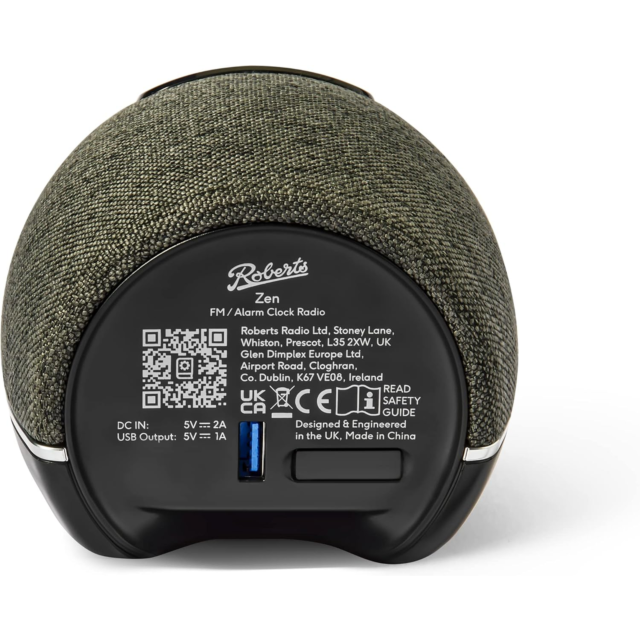 Roberts ZEN Black FM clock radio with device charging
