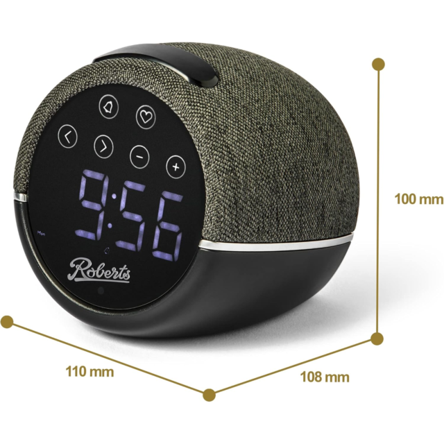Roberts ZEN Black FM clock radio with device charging