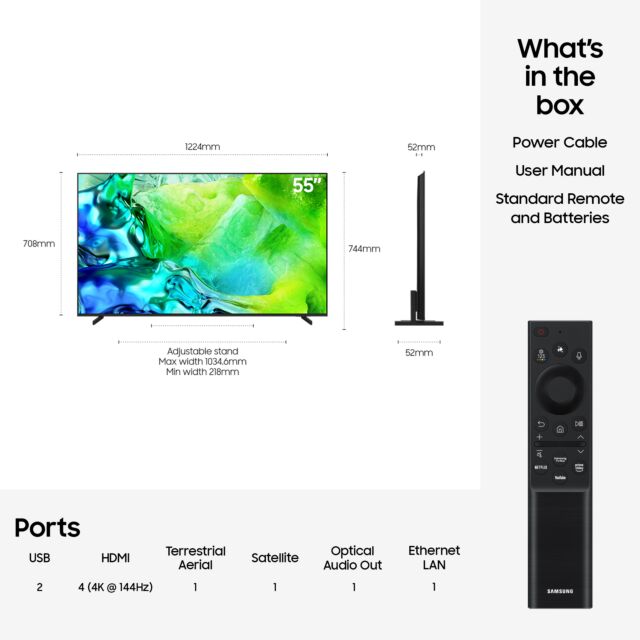 Samsung QE55QN80HAUXXU Black, 55inch Mini Led With Neo Qled 144Hz Motion Ai Smart TV