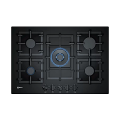 Neff T27PIQ4SO Black/Glass, 75 Cm 5 Burner Gas Hob Cast Iron Supports