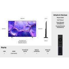 Samsung UE75U8020F Black, 75" Led 4K Uhd Hdr10+ Auto Game Mode Smart TV