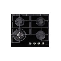 NordMende HGX603BGL 60cm Gas Hob with Cast Iron Pan Supports Black Glass