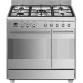 Smeg SCB92MX8 S/Steel, 90Cm Concert 5 Zone Gas Hob Dual Fuel Range 2 Door 
