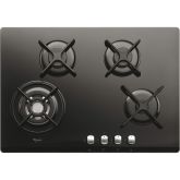 Whirlpool AKT466NB Black, 70Cm Gas On Glass 4 Ring
